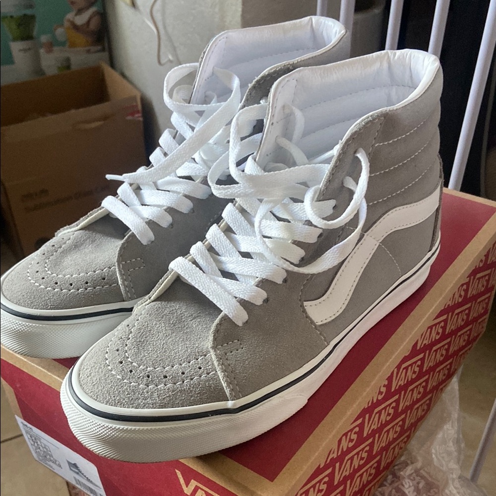 Vans Gray and White High-Top Sneakers